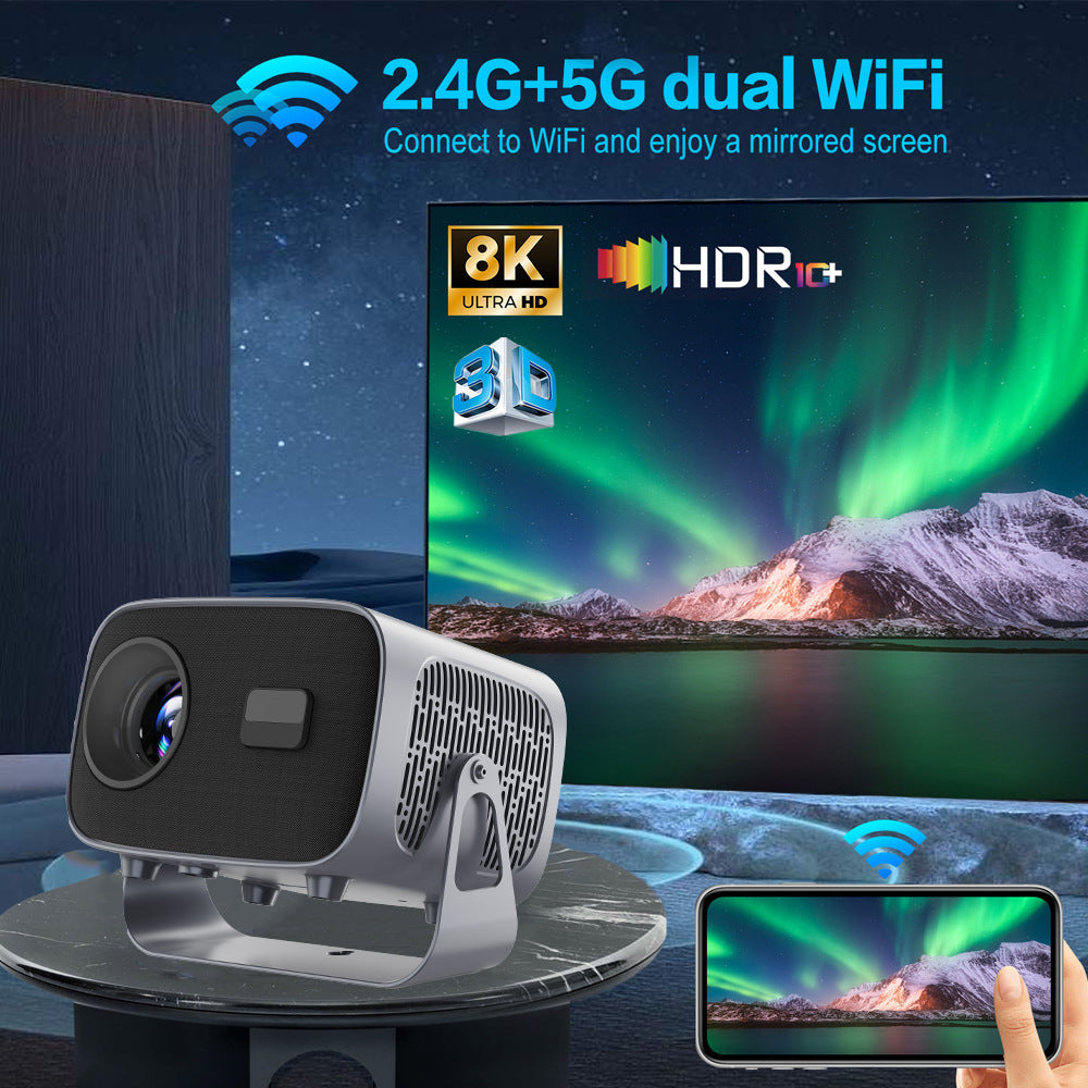 Smart Projector with Wifi and Bluetooth, Portable Movie Projector Support 4K, 5W Speaker, 30-200" Screen, Electric Focusing, Ceiling Mini Projector for Bedroom