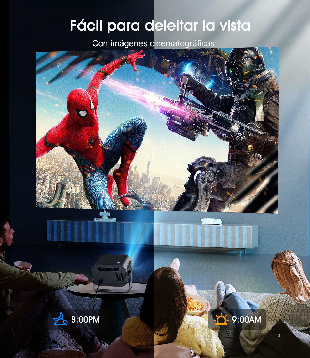 Smart Projector with Wifi and Bluetooth, Portable Movie Projector Support 4K, 5W Speaker, 30-200" Screen, Electric Focusing, Ceiling Mini Projector for Bedroom