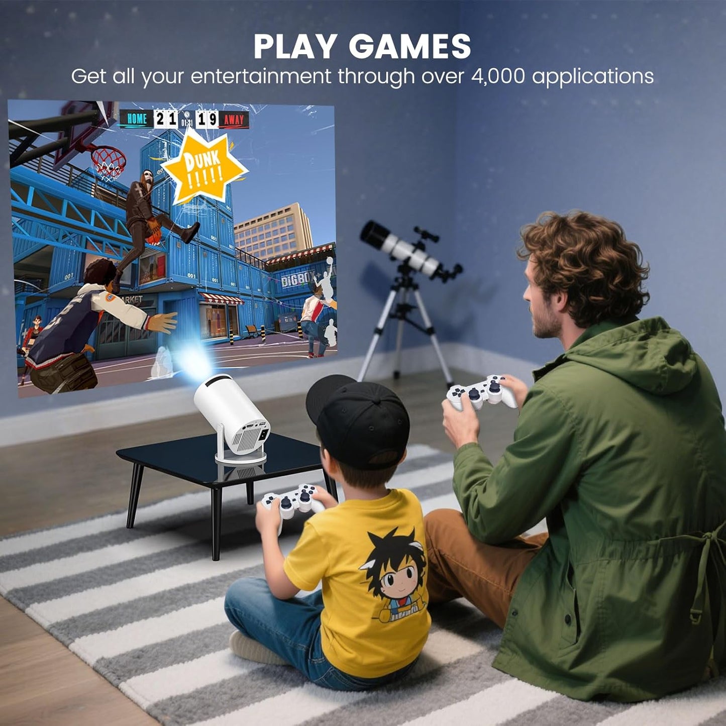Aimery Arcade Vision Projector, Retro Projector with 20,000+ Retro Games, 130" HD Screen Projection, Projector for Family Entertainment and Outdoor Fun
