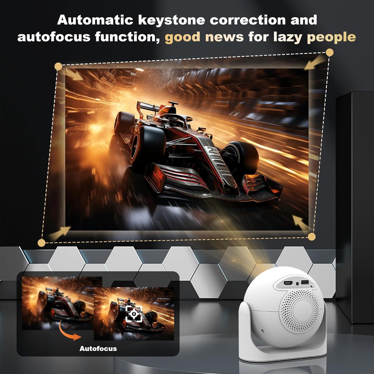 200 ANSI 1080P WiFi & Bluetooth Mini Portable Projector with Android 13 Auto Keystone Auto focus & 180° Rotation