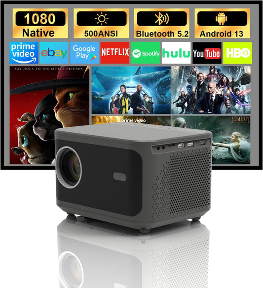 600 ANSI Brightness Wi-Fi & Bluetooth Touch Button HDMI/USB Inputs Auto Keystone Full HD 1080P - Perfect for Home Theater, Presentations & Gaming