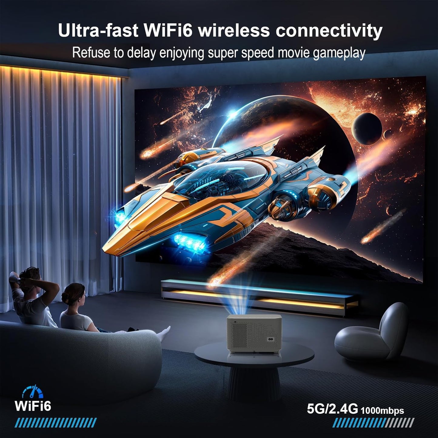 600 ANSI Brightness Wi-Fi & Bluetooth Touch Button HDMI/USB Inputs Auto Keystone Full HD 1080P - Perfect for Home Theater, Presentations & Gaming