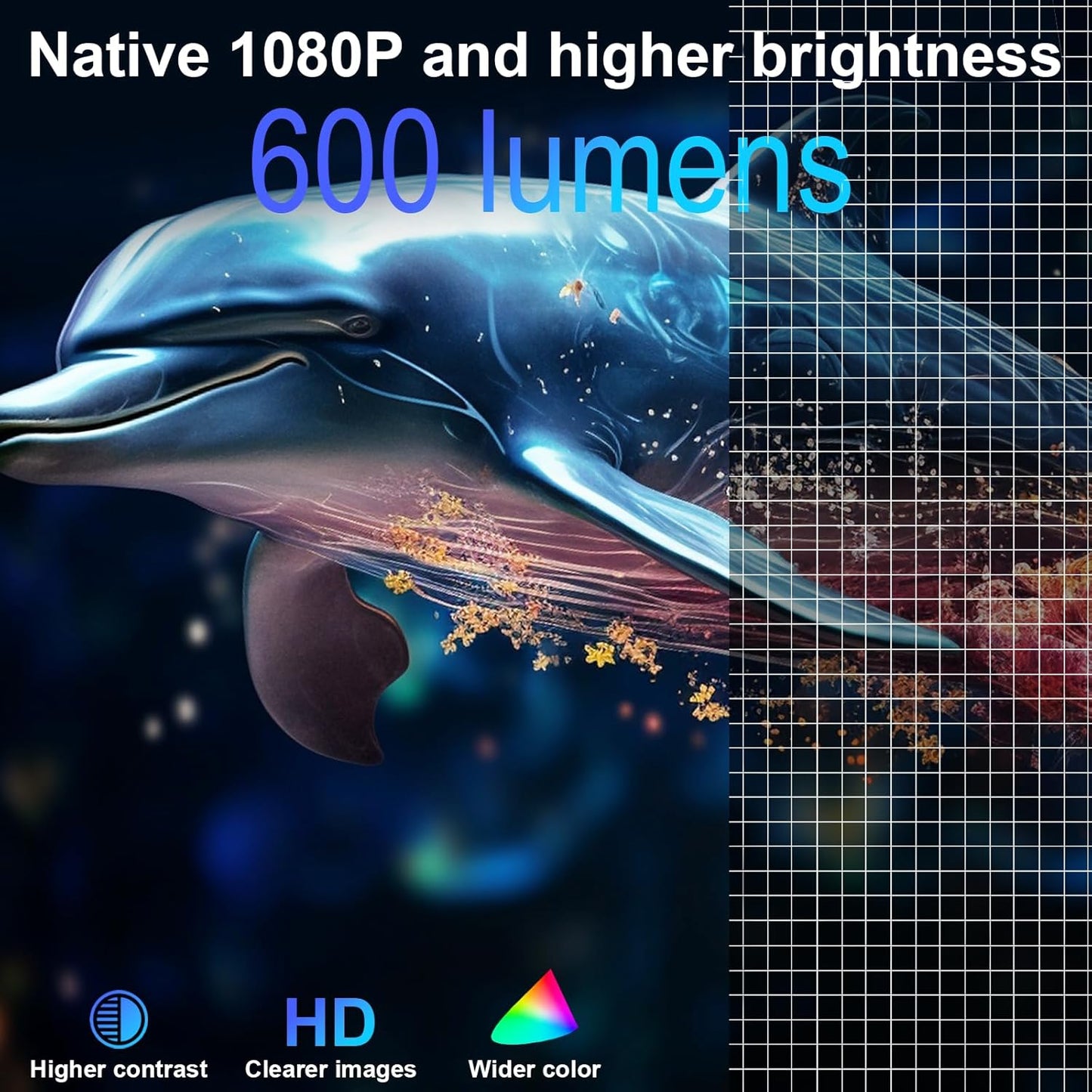 600 ANSI Brightness Wi-Fi & Bluetooth Touch Button HDMI/USB Inputs Auto Keystone Full HD 1080P - Perfect for Home Theater, Presentations & Gaming