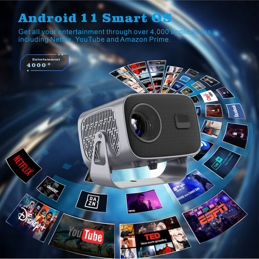 Smart Projector with Wifi and Bluetooth, Portable Movie Projector Support 4K, 5W Speaker, 30-200" Screen, Electric Focusing, Ceiling Mini Projector for Bedroom