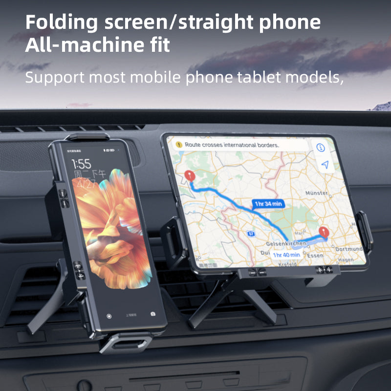 T12 Foldable Screen Rotating Car Mount with Dual Coil Wireless Charging, PC, ABS, Painted, Tempered Glass