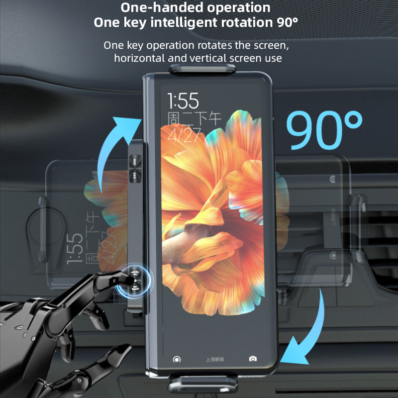 T12 Foldable Screen Rotating Car Mount with Dual Coil Wireless Charging, PC, ABS, Painted, Tempered Glass